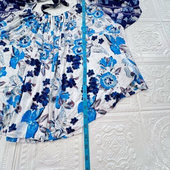Free People Baja Babe Floral Tie Back Top Blue Cold Shoulder Size Small BOHO - Picture 9 of 13